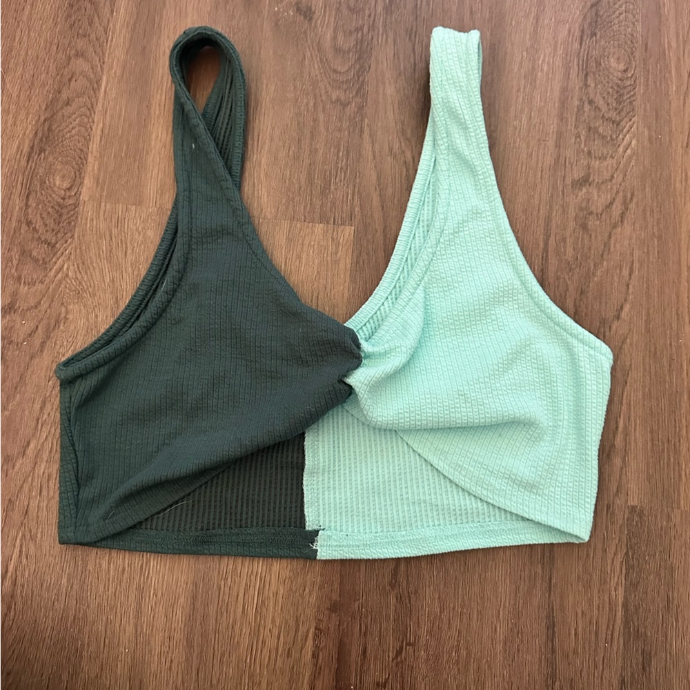 Green ribbed crop top